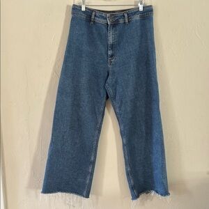 Zara Wide-Leg High-Rise Jeans Medium Wash Raw Hem